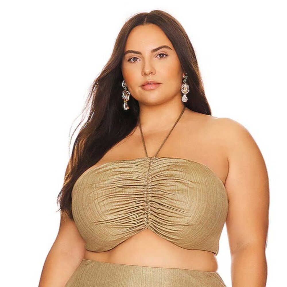 Remi x Revolve Daniella Halter Top Metallic Gold Ruched Cropped Top
